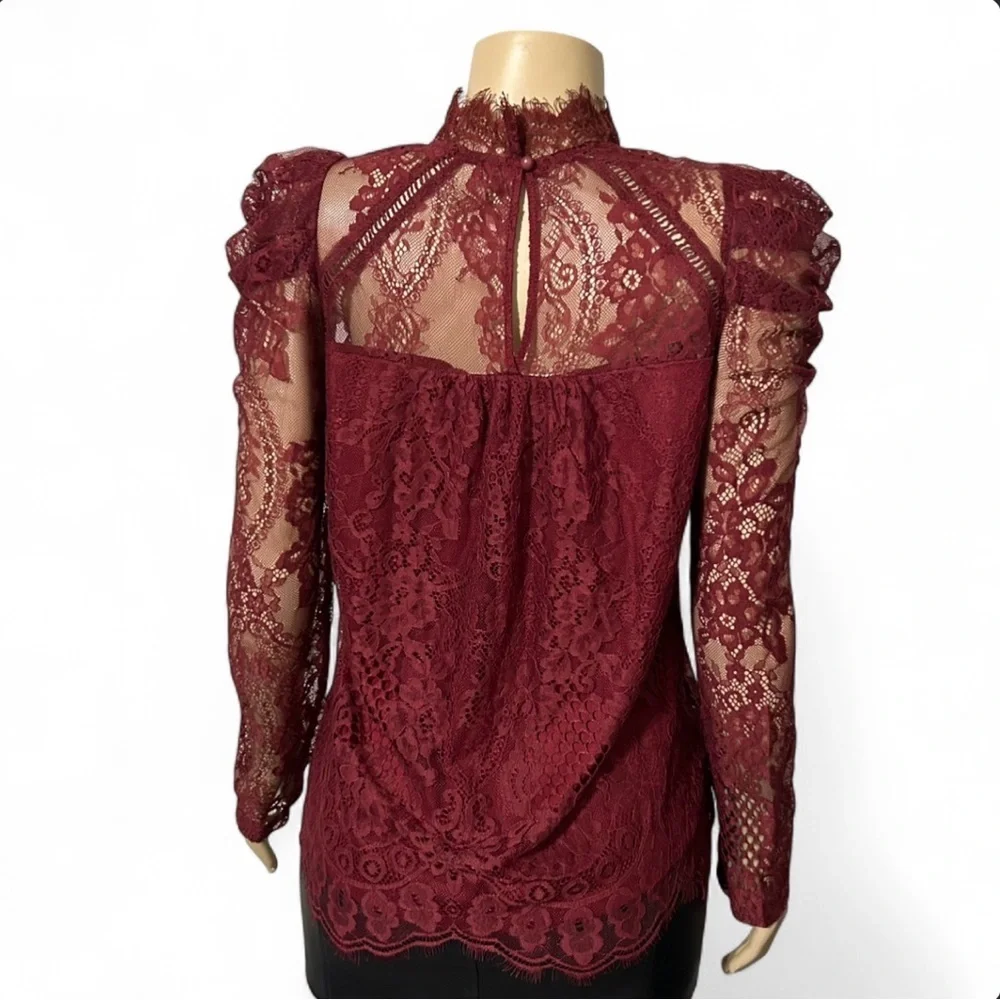 Puff Sleeve Lace Top SML Red Andree Savanna Jane
